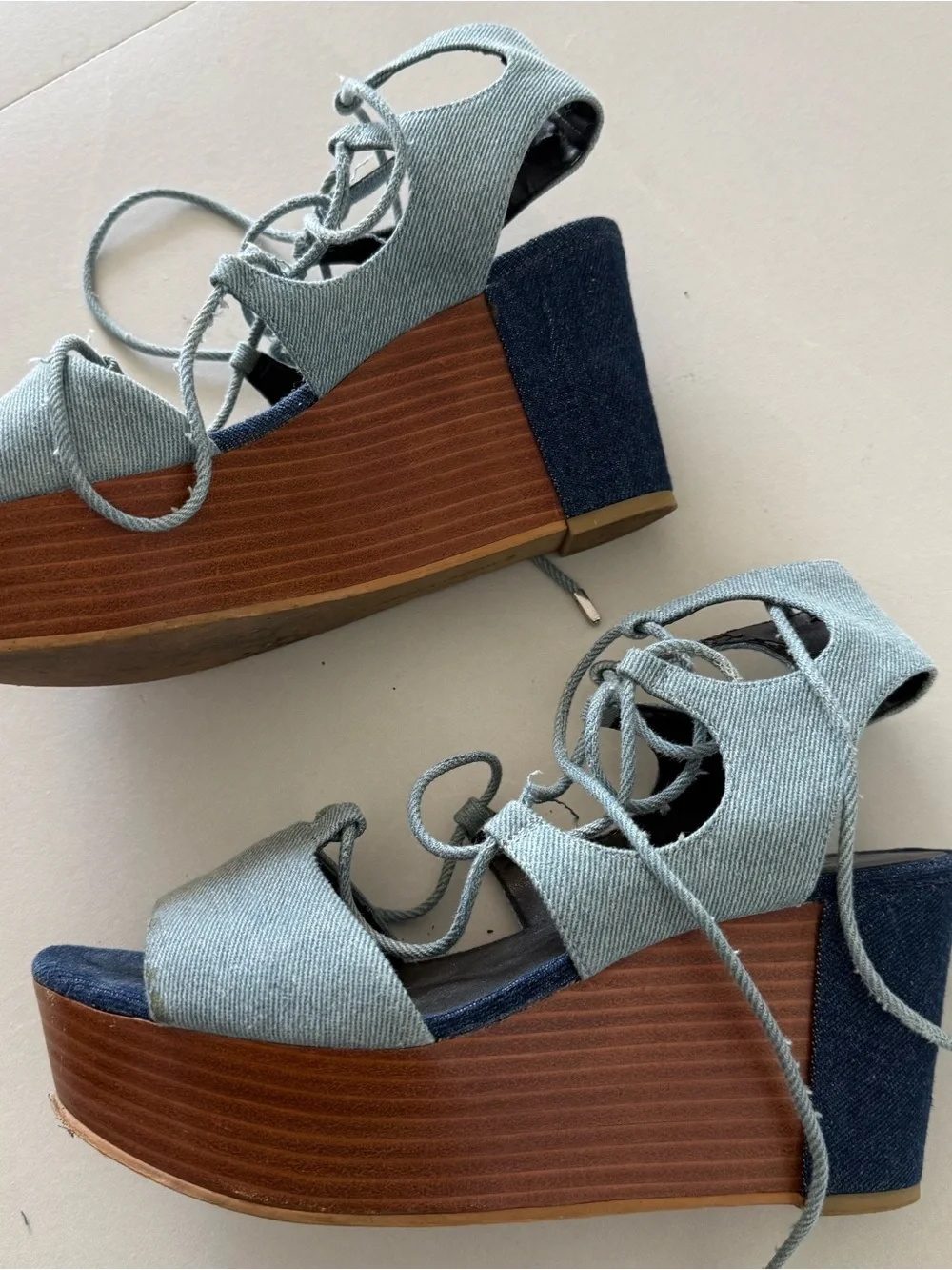 Rebecca Minkoff Light Blue Denim Lace-Up Platform Wedge